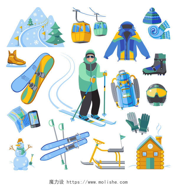 冬季滑雪滑雪设备雪橇雪人导航保暖装备护目镜 素材
